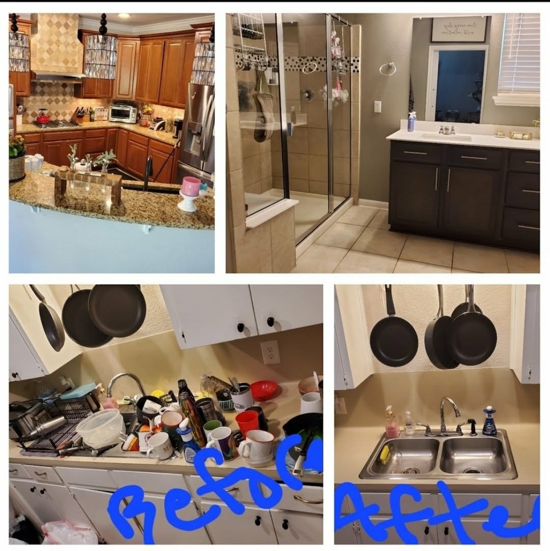 Before and after kitchen and bathroom cleaning by Bubblin' Betty's Facility Services