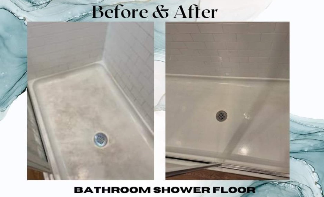 Before and after bathroom shower floor cleaning by Bubblin' Betty's Facility Services